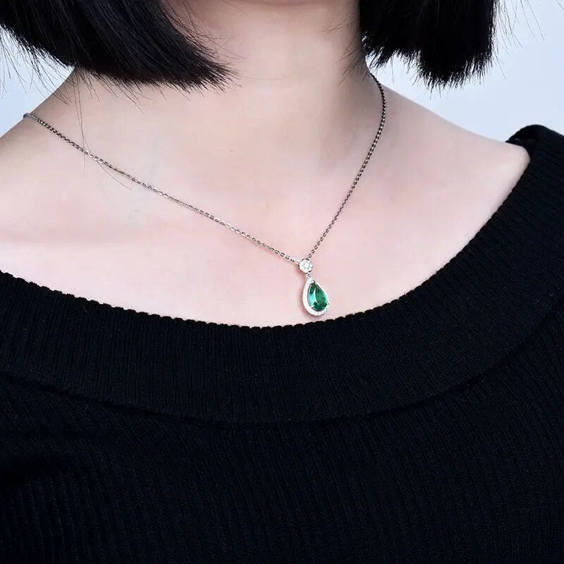 LANMI Luxury Custom Fine Jewelry in Solid 18K/AU750 White Gold Pear Shape Natural Emerald Diamonds Promised Pendant Necklace