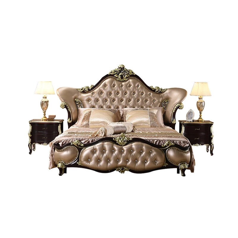 King Size Modern European Solid Wood Bed 2 People Fashion Carved 1.8 m French Bedroom Furniture c1901