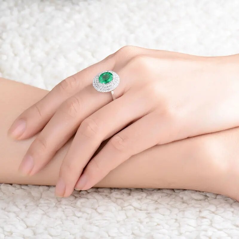 LANMI 2.2ct Natural Emerald Diamonds Wedding Women Rings Solid 18kt White Gold Zambia Emerald Ring Natural Gemstone Jewelry