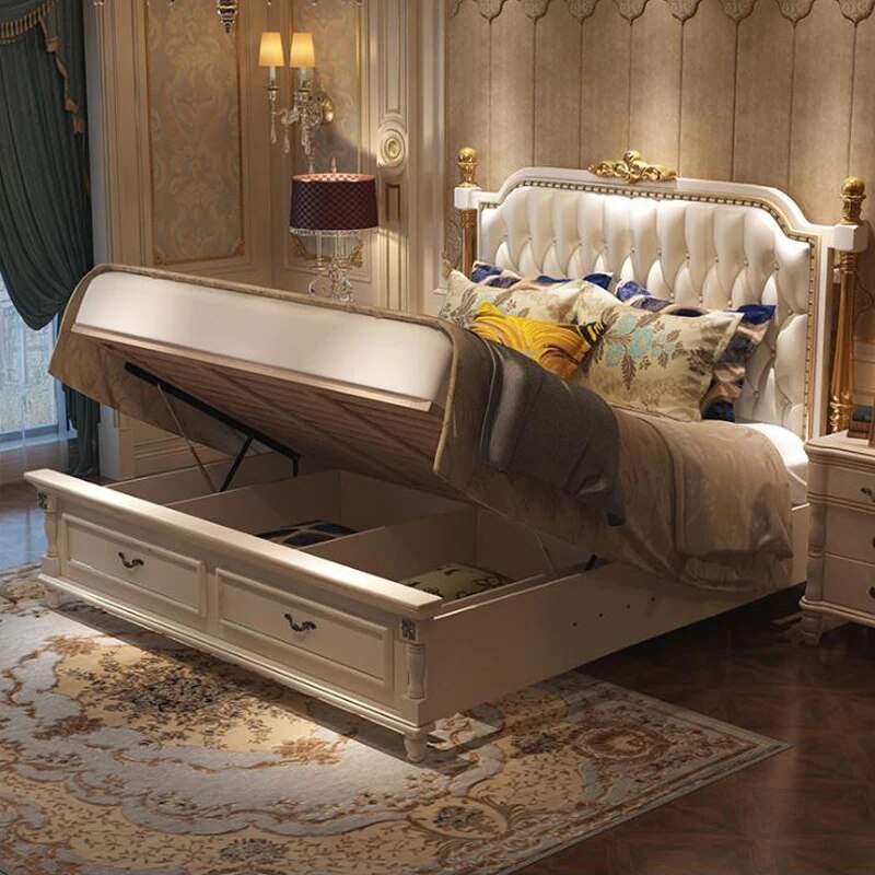 modern european solid wood bed bed 2 people Fashion Carved leather french bedroom furniture bng002