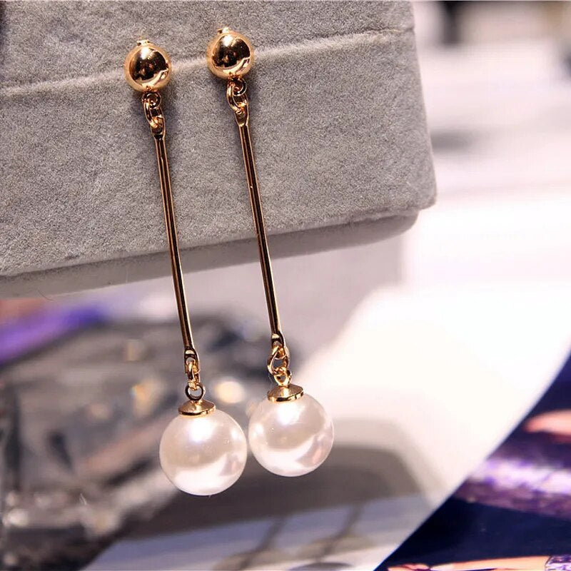 New Korean Star The Same Paragraph Fashion Imitation Pearl Tassel Earrings Wholesale Jewelry Earrings Women Long Section Vintage