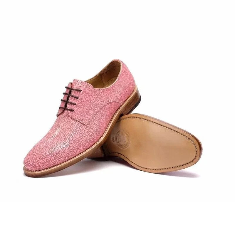 Authentic Real True Stingray Skin Men's Pink Blue Dress Shoes 100% Hand Stitched Exotic Genuine Leather Male Red Lace-up Oxfords