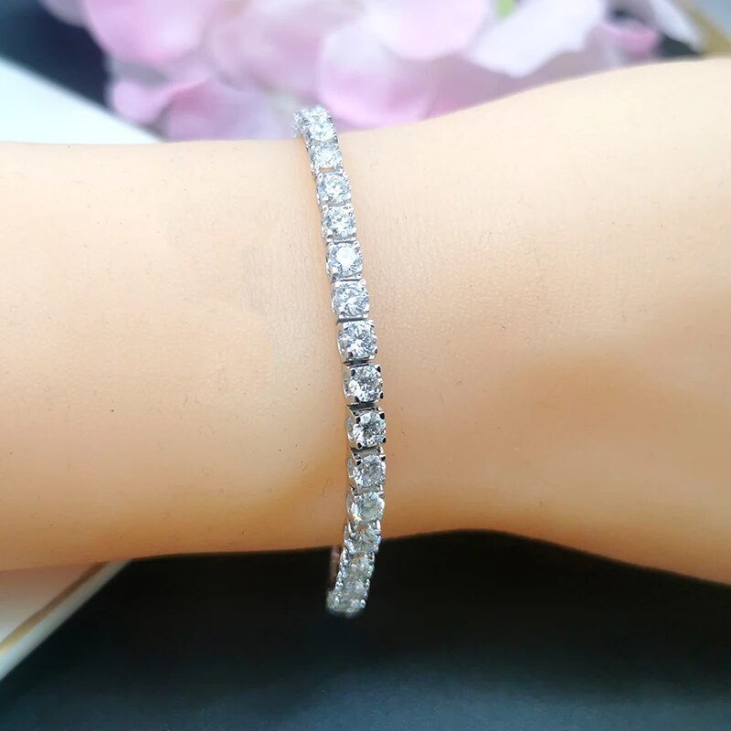 CxsJeremy 14K White Gold 3.5mm Round Cut Moissanite Tennis Bracelet Setting 4 Prongs Wedding Anniversary Handmade Diamond Gifts