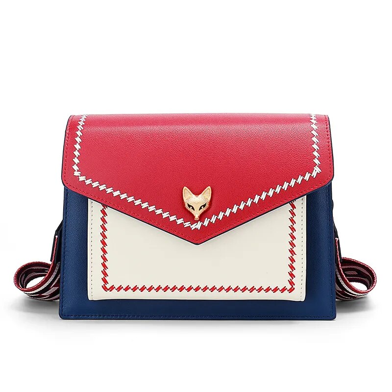 FOXER Brand Women Messenger Crossbody Bag Lady Colorful Panelled Flap Designer Shoulder Bag Small Split Leather Purse for Female