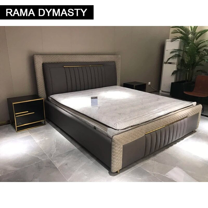 RAMA DYMASTY genuine leather soft bed modern design bed bett, cama fashion king/queen size bedroom furniture