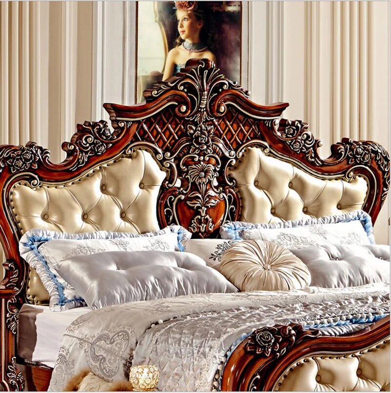 modern european solid wood bed 2 people Fashion Carved 1.8 m bed french bedroom furniture 6592