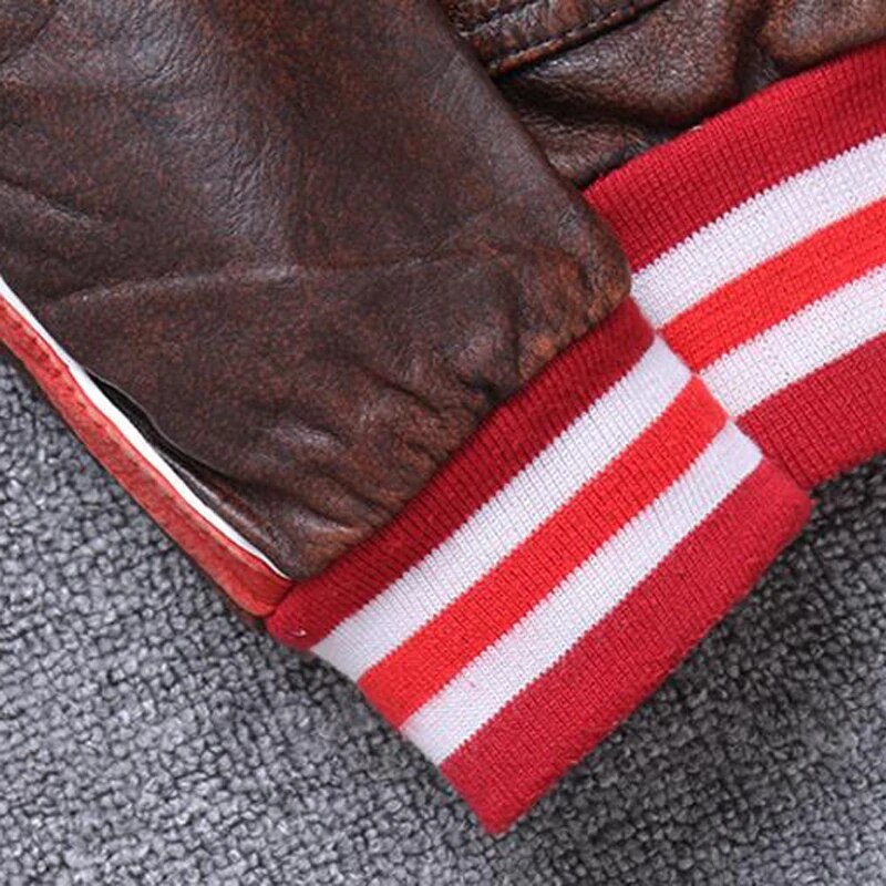 Casual Single Breasted Striped Men Baseball Coat Cowhide Uniform Genuine Leather Jacket Winter Korean Distressed Trench Coat 3XL