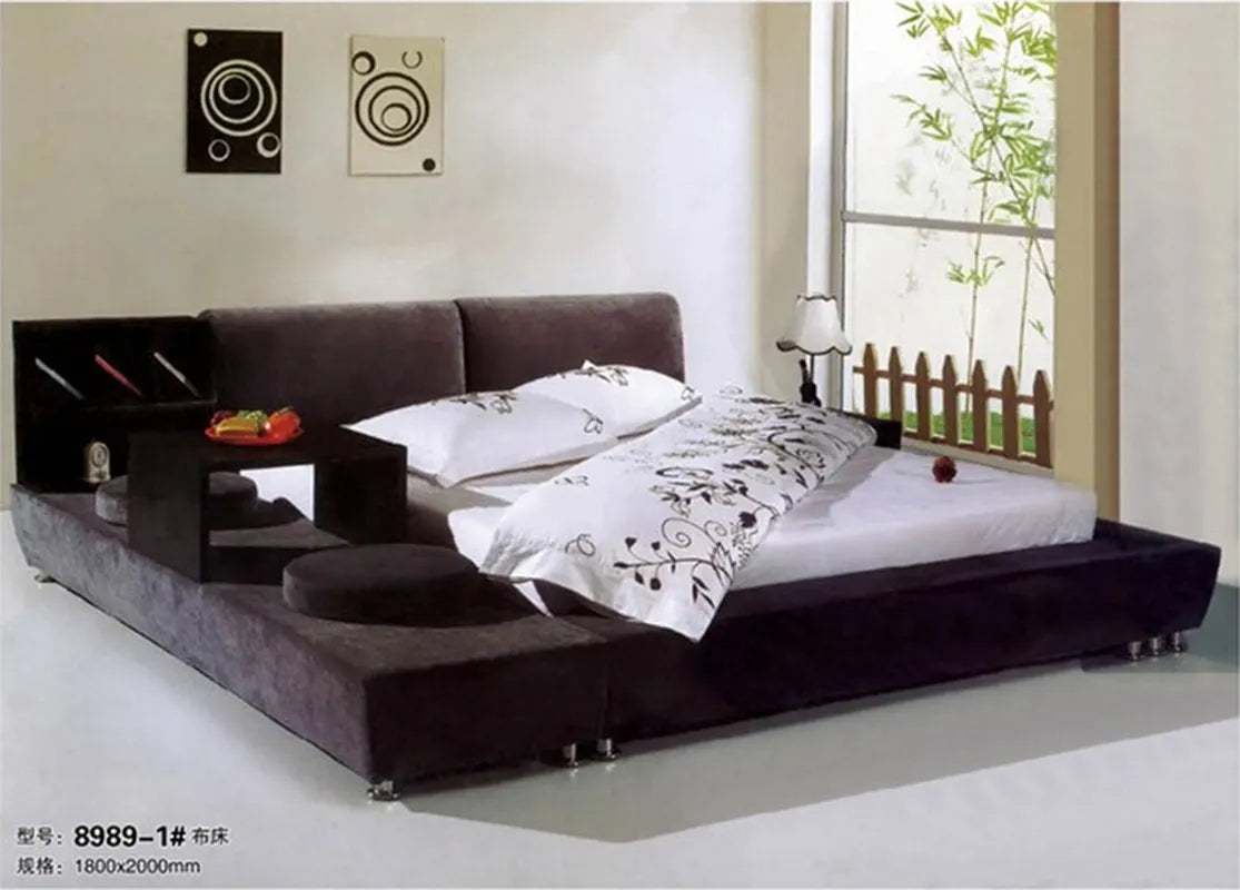 king size bedroom furniture Genuine leather soft bed bedroom furniture tatami soft bed 0964