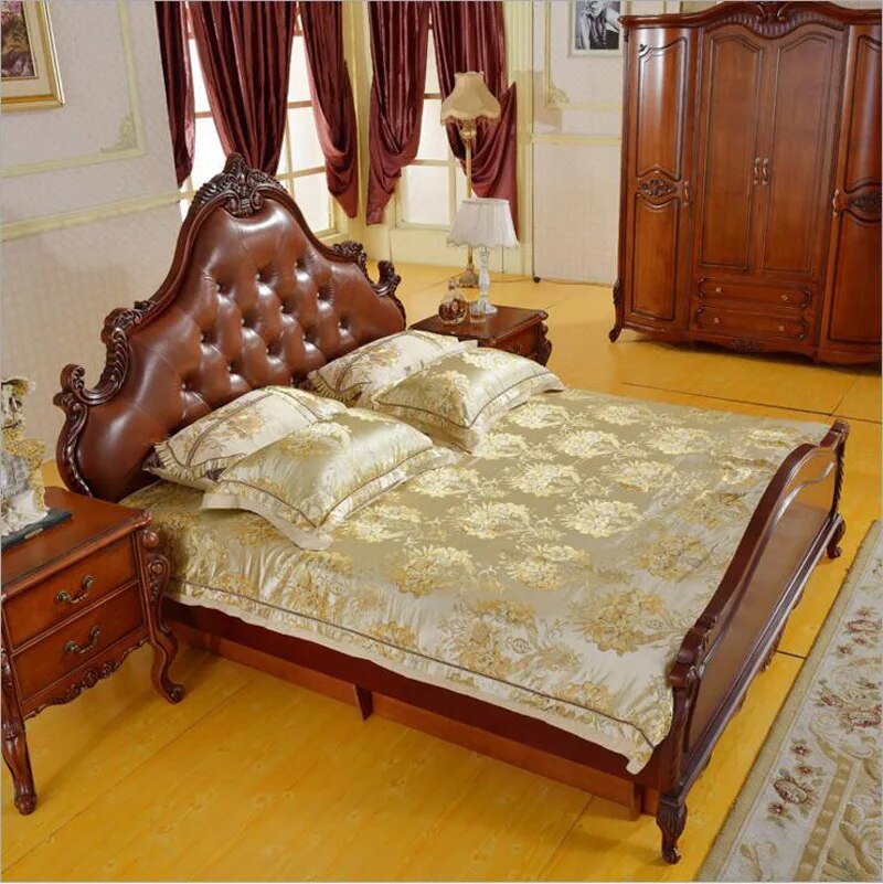 modern American solid wood bed 2 people Fashion bedroom set furniture d1410