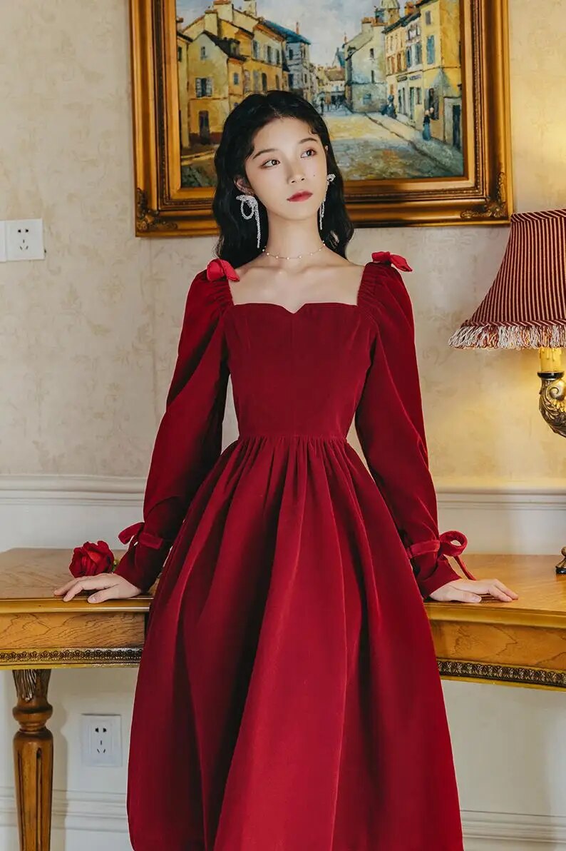 2020 new fashion women's clothing autumn Square Collar Full Knee-Length Vintage dresses dress