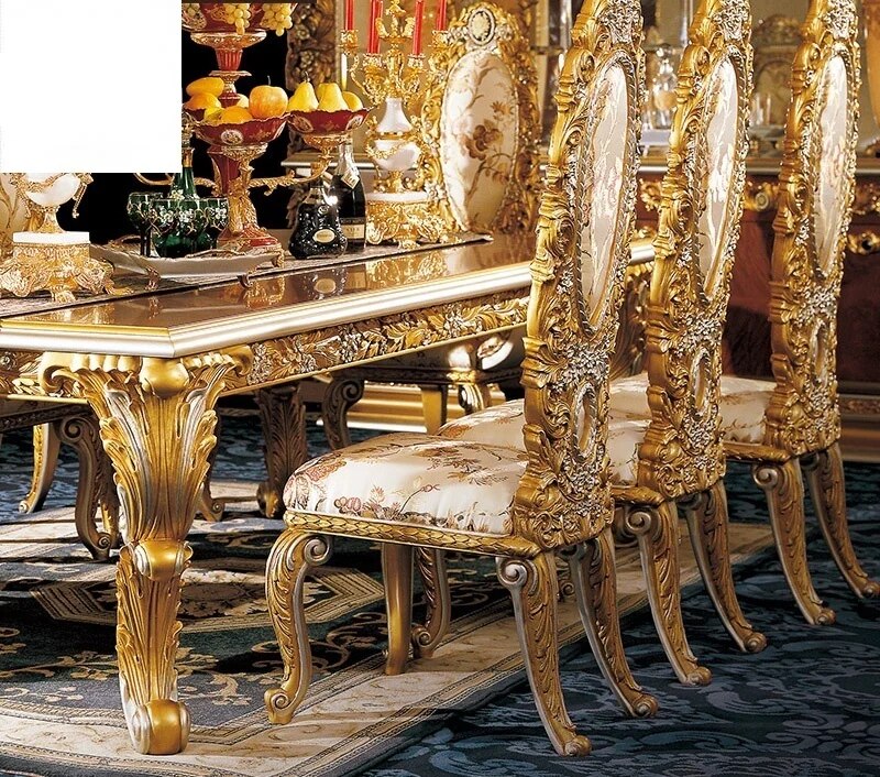 Luxury Solid Wood Antique Carved Dining Set Home Dining Room Furniture Classic Royal Dining Chair And TableCD