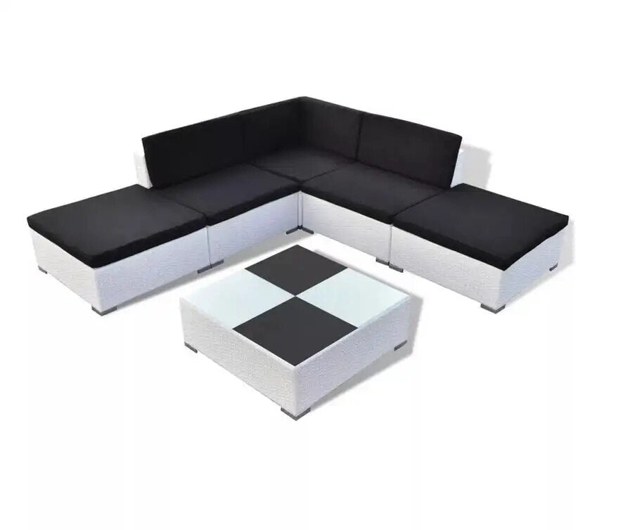 Garden Lounge Set Sofa Rattan Wicker 6 Seat Dining Set with Cushions and Weatherproof Furniture Cover White Only Ship to UK