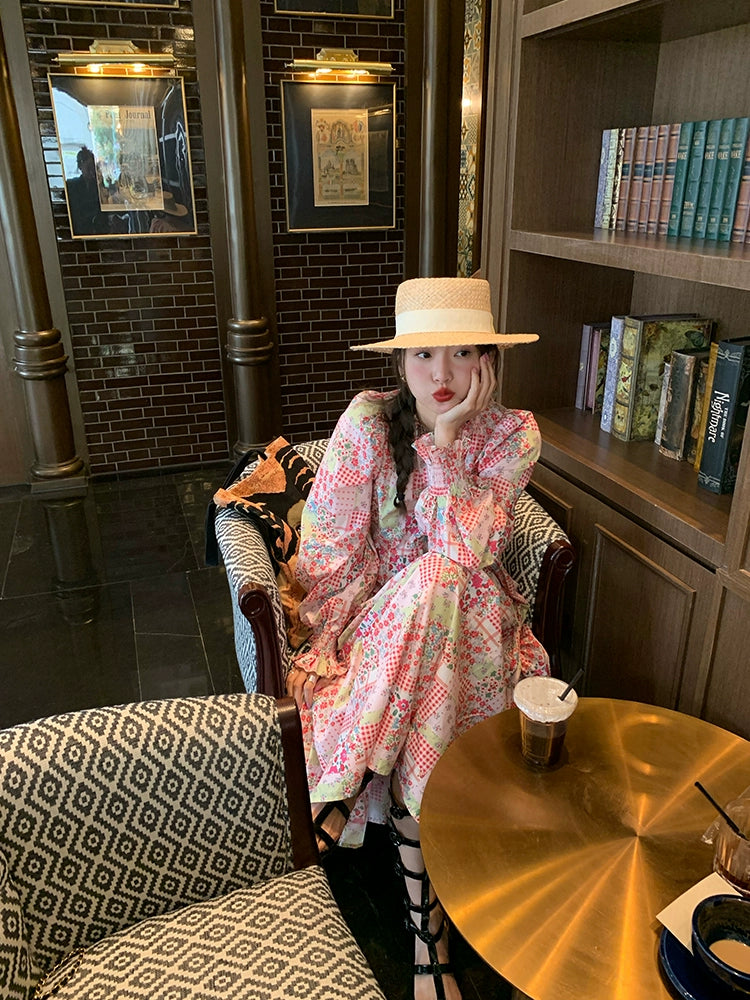 Fall Juanjie Long-Sleeve Short Floral Dress