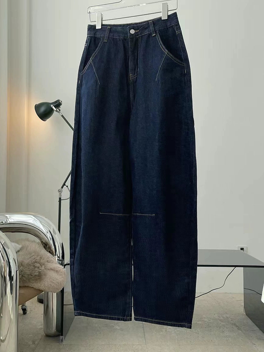 Early Spring New Arrived Arc Wide Leg Banana Pants Japanese Retro Style High Waist Jeans Texture Thickening Ankle Banded Baggy Pants