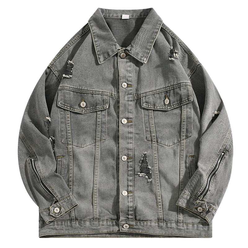 Trendy Spring and Autumn Distressed Loose Denim Jacket