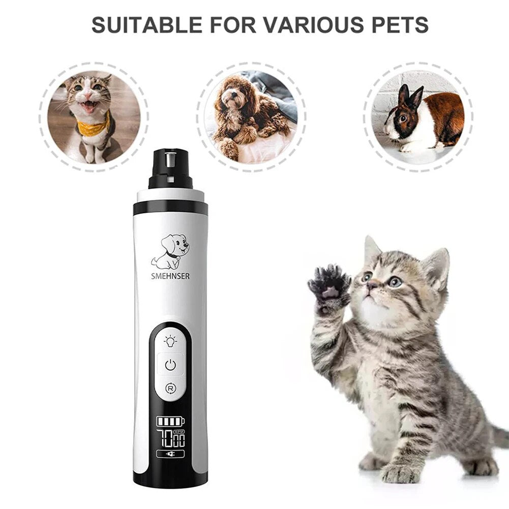 Battery Operated LED Light Pet Nail Grinder Portable Paw Trimming Grooming Tool 3 Speeds Rechargeable Dog Cat ABS LCD Display