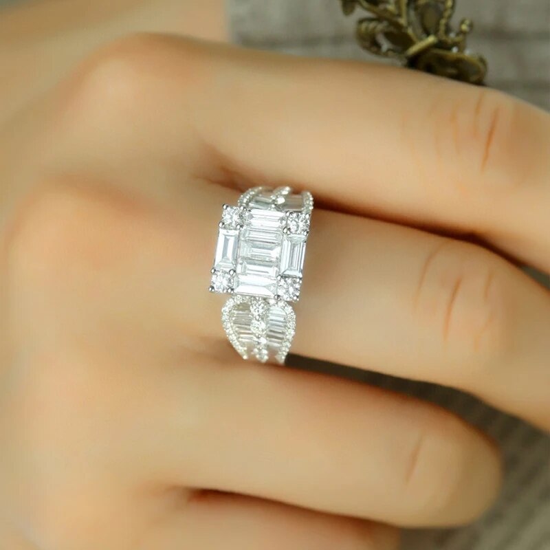 Aazuo Fine Jewerly 18K White Gold Real Natural Diamonds 4.0ct Big Square Luxury Rings Upscale Trendy Senior Party Fine Jewelry