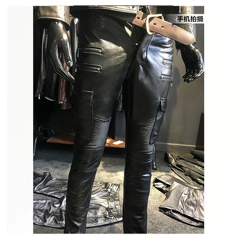 Men's Leather Pant Biker Pants Motorcycle Slim Leather Skinny Rock Pants Tight Gothic Leather Pants For Men TJ010