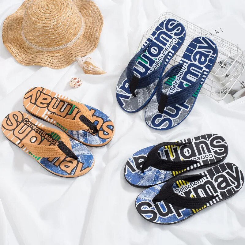 Q182 new summer Southeast Asia leisure trend men's rubber thick-soled pinch herringbone beach slippers denim spot