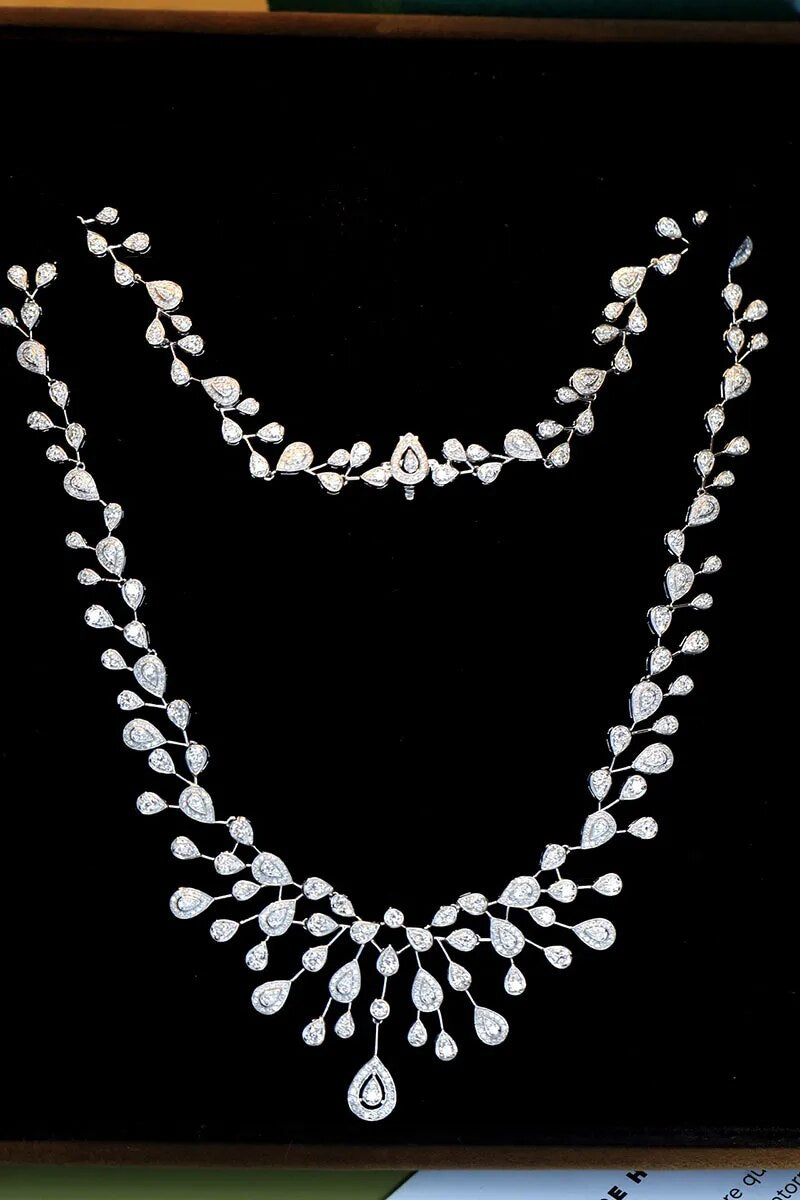 LUOWEND 18K White Gold Necklace 6.8carat Natural Diamond Classic Tassel Palace Style Necklace for Women High Wedding Jewelry