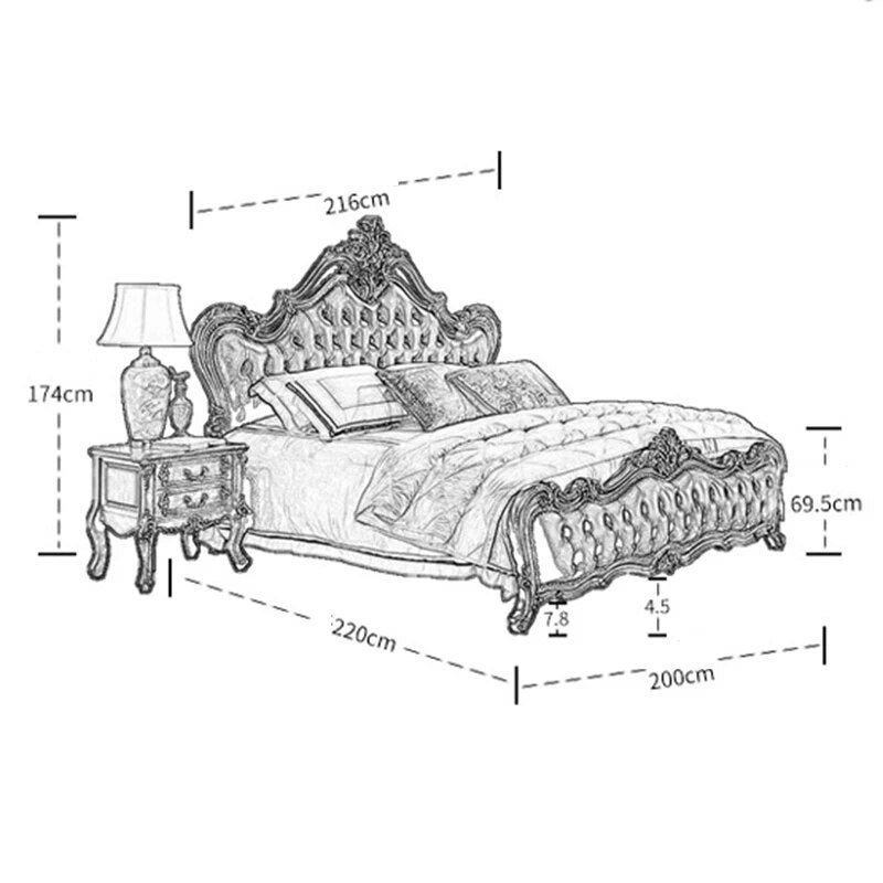 European-style Solid Wood Double Bed Wedding Bed American Furniture 1.8m Master Bedroom Leather Soft-covered Princess Bed
