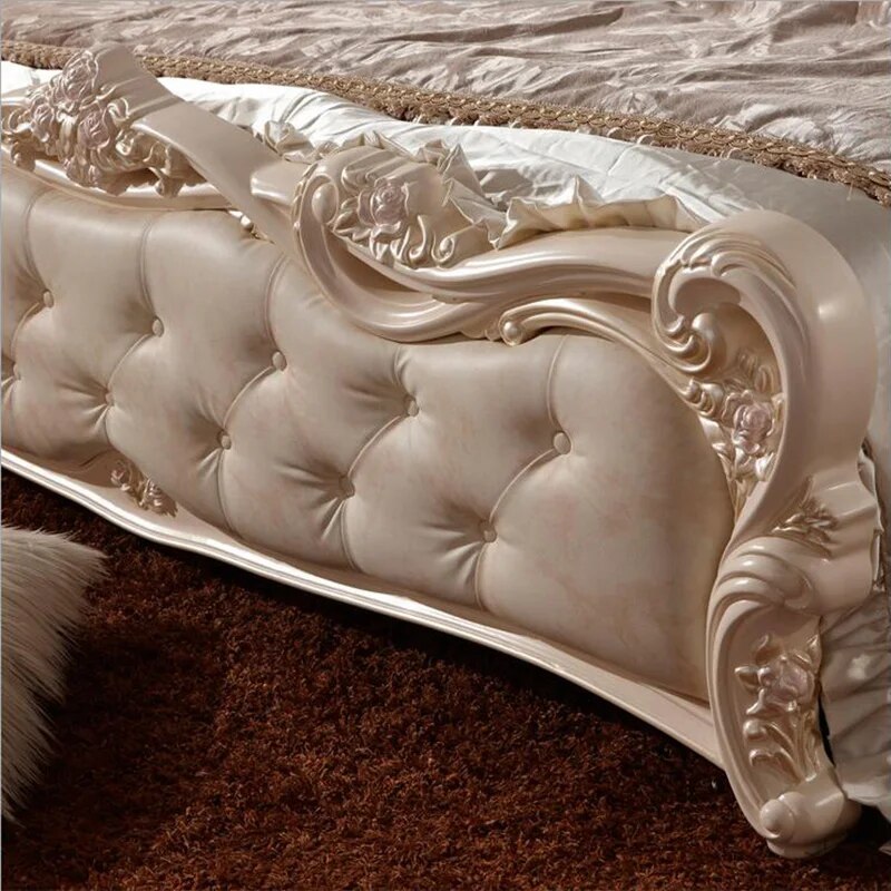 modern european solid wood bed 2 people Fashion Carved leather french bedroom furniture pfy10147