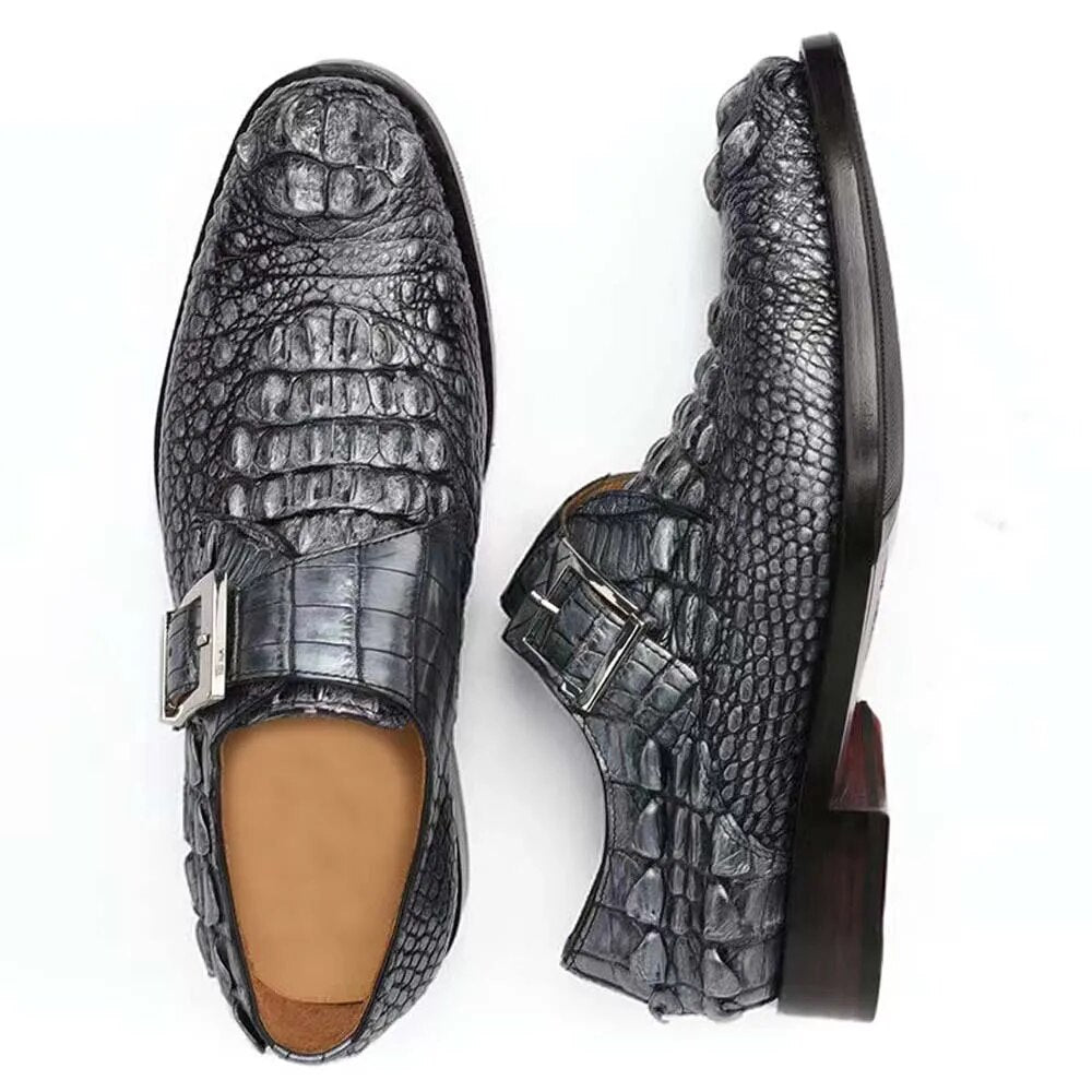 hulangzhishi new leather sole lace-up crocodile skin Men's Shoes manual Rub color Crocodile leather shoes man Dress shoes