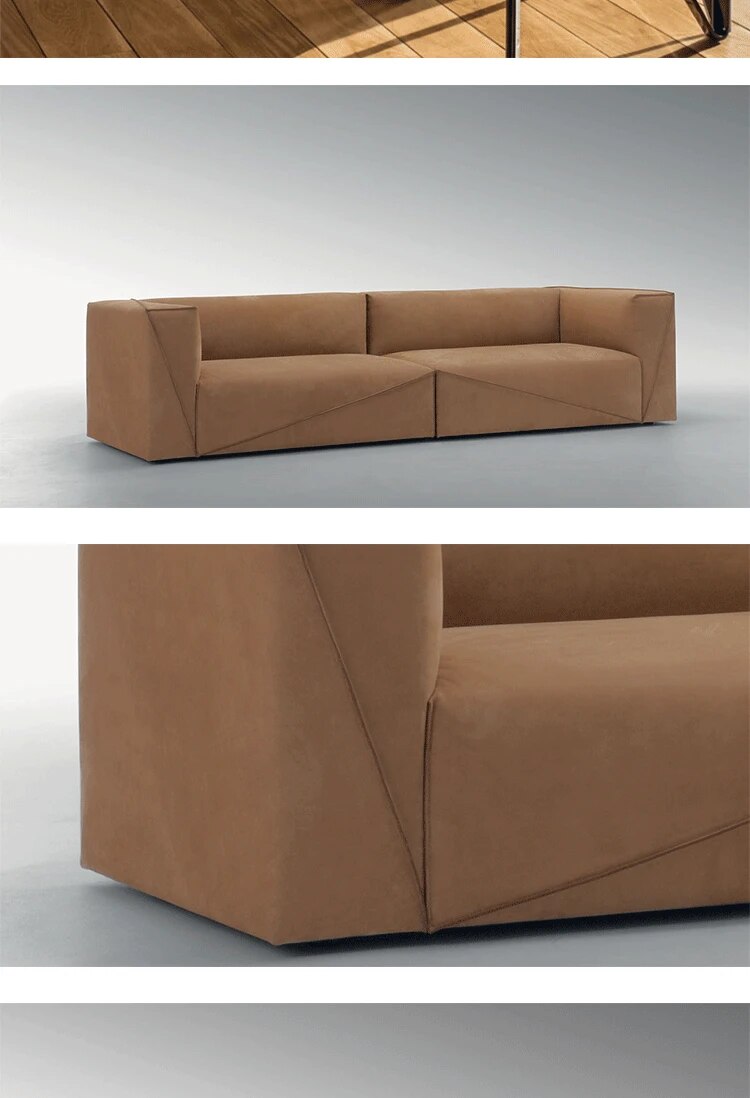 Customized villa custom-made imported first layer frosted leather three-seat sofa Minimalist large apartment designer