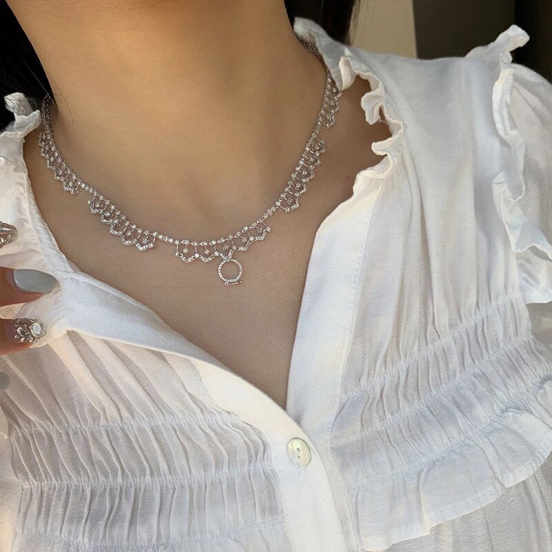 Aazuo 18K White Gold Tennis Necklace For Woman&Lady Glamorous Elegant Sparkling Diamonds 4.6ct Luxury High Class Banquet