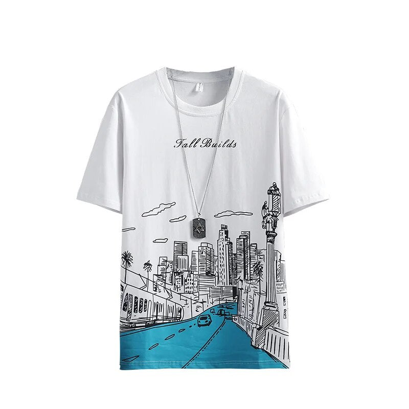 2024 New Summer T-Shirt O-Neck Short Sleeve 100% Cotton Top Print Casual T-shirt Men Fashion Style Tee Shirt Male Dropshipping