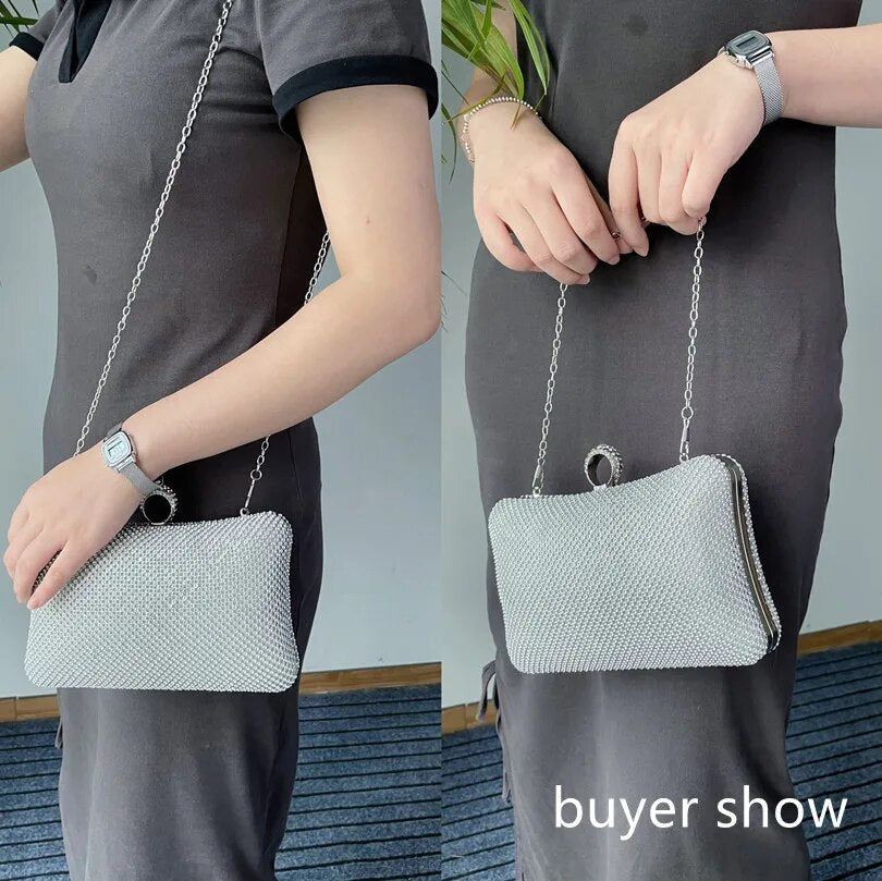 Ladies Evening Party Clutch Bag Evening Clutch Handbag Chain Women Wallet Purse for Cellphone Lipstick Wedding Clutch Silver