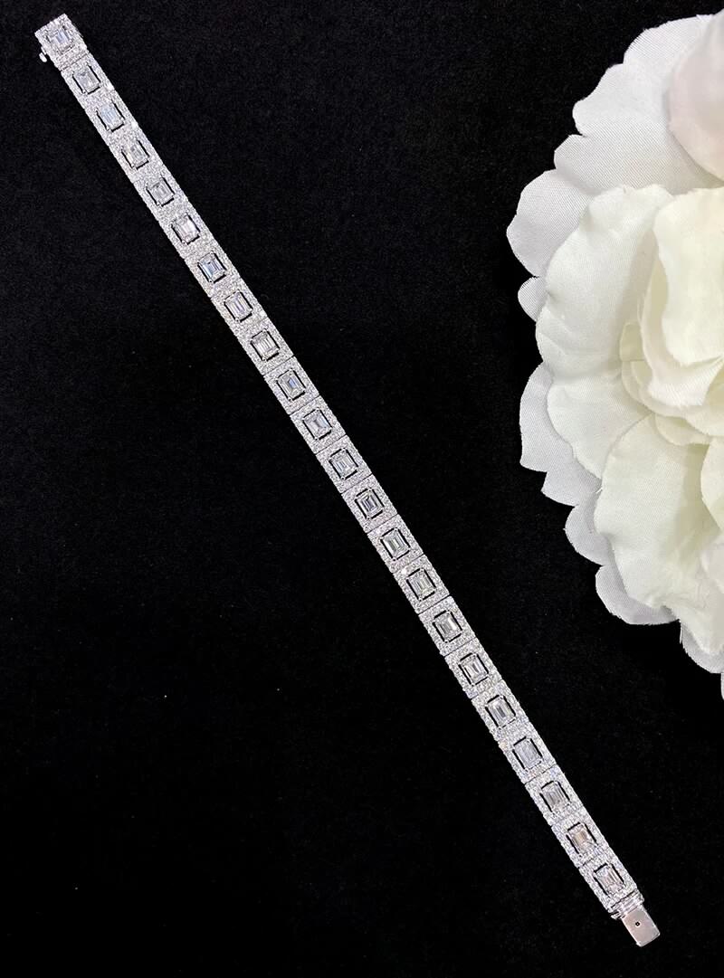 LUOWEND 100% 18K White Gold Bracelet Luxury Real Natural Diamonds 7.8carat Bracelet Wedding Jewelry for Women Engagement Party
