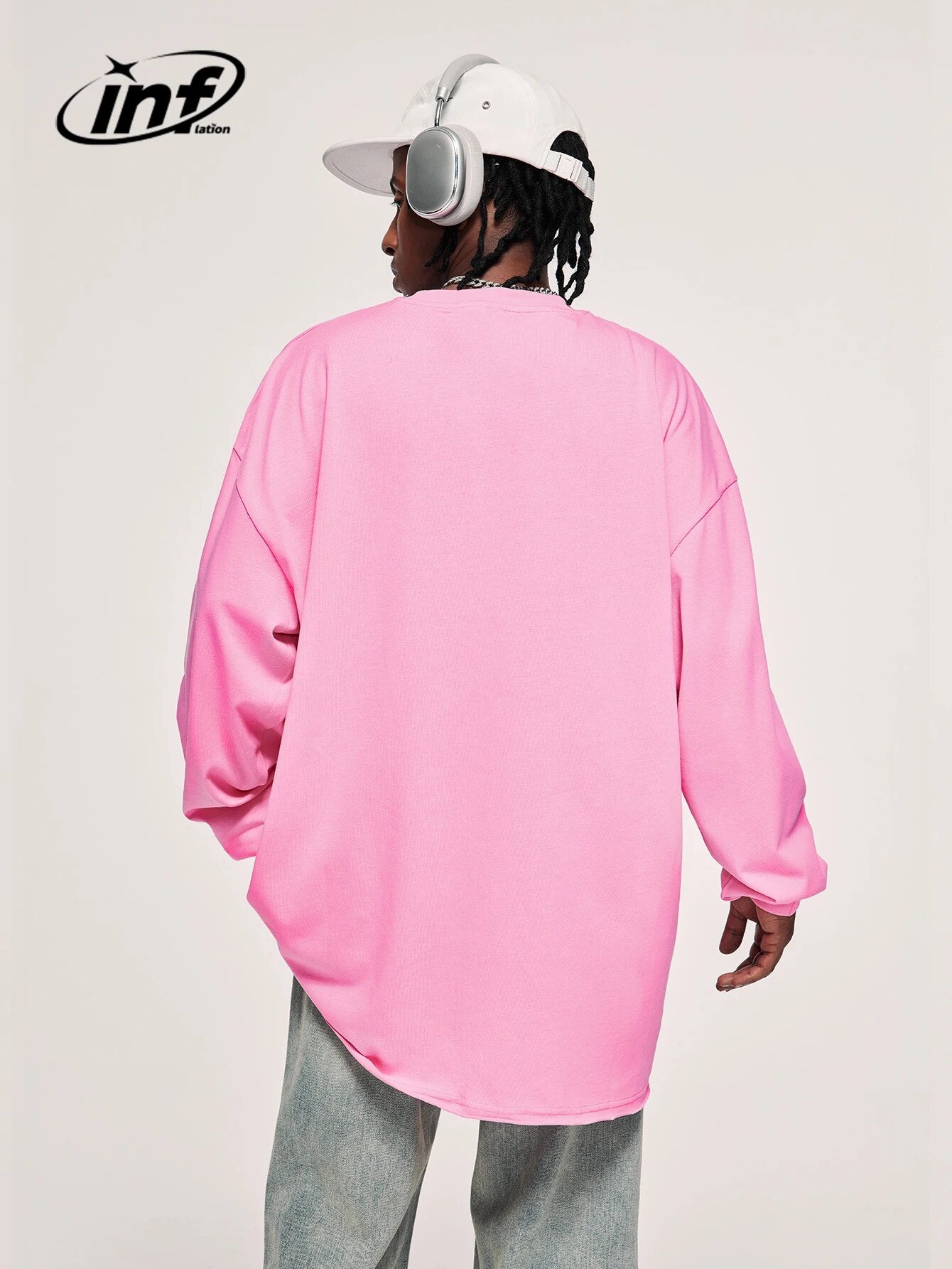 INFLATION Pink Cotton Long Sleeve T-shirts Unisex Oversized Hip Hop Tees Couple Wear Tee Shirts