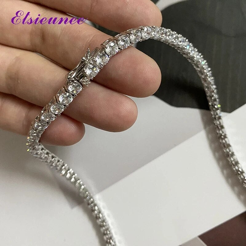 ELSIEUNEE Classic Real Silver 925 Jewelry Chains Tennis Necklaces for Women Simulated Moissanite Diamonds Fine Jewelry Wholesale