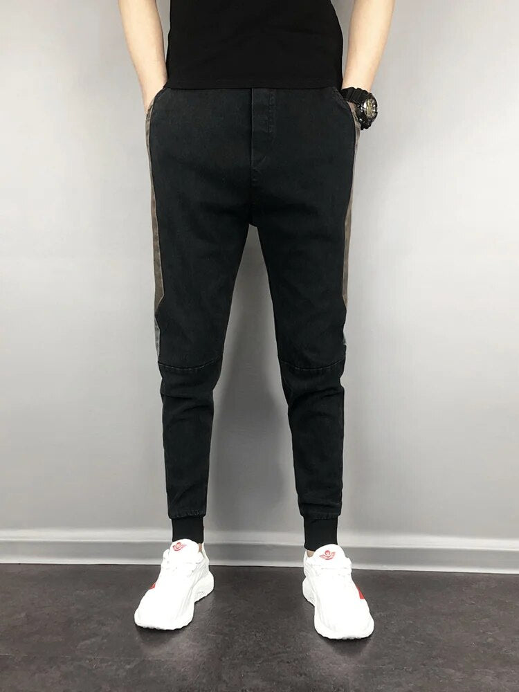Fashion Men Slim Fit Side Patchwork Joggers Pencil Pants Elastic Waist Sweatpants Casual Streetwear Spring Long Trousers Male