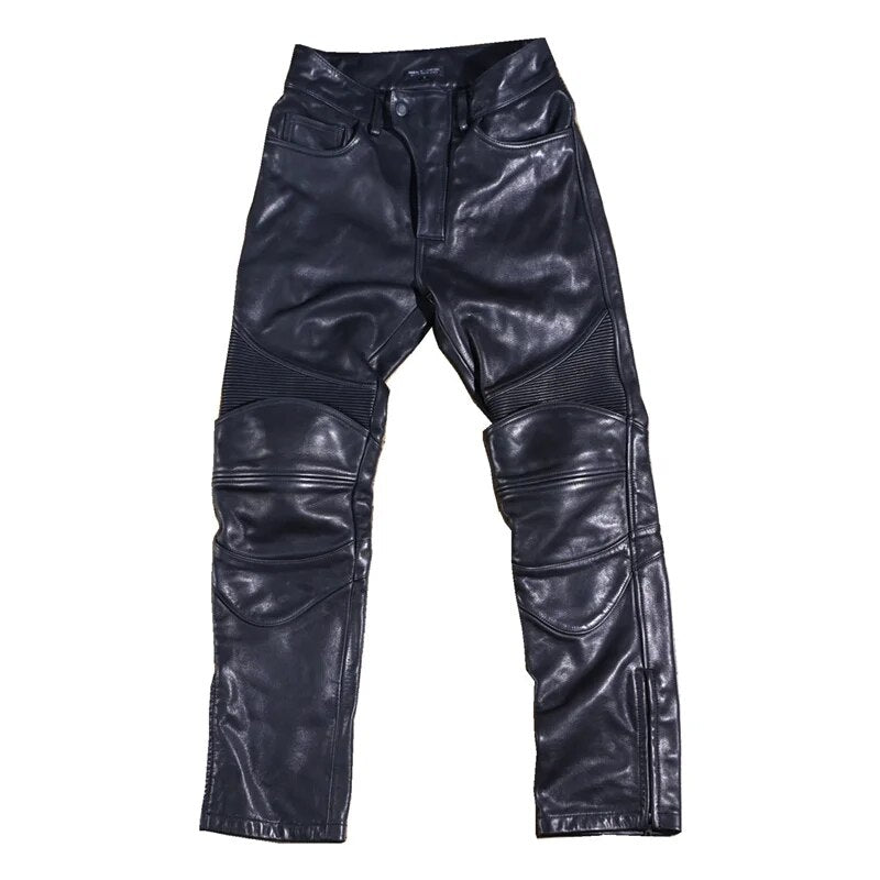 New Pants Men 100% Pure Cowhide Leather Motorcycle Male Slim Fit Trousers Calça De Couro кожаные брюки мужские FCY