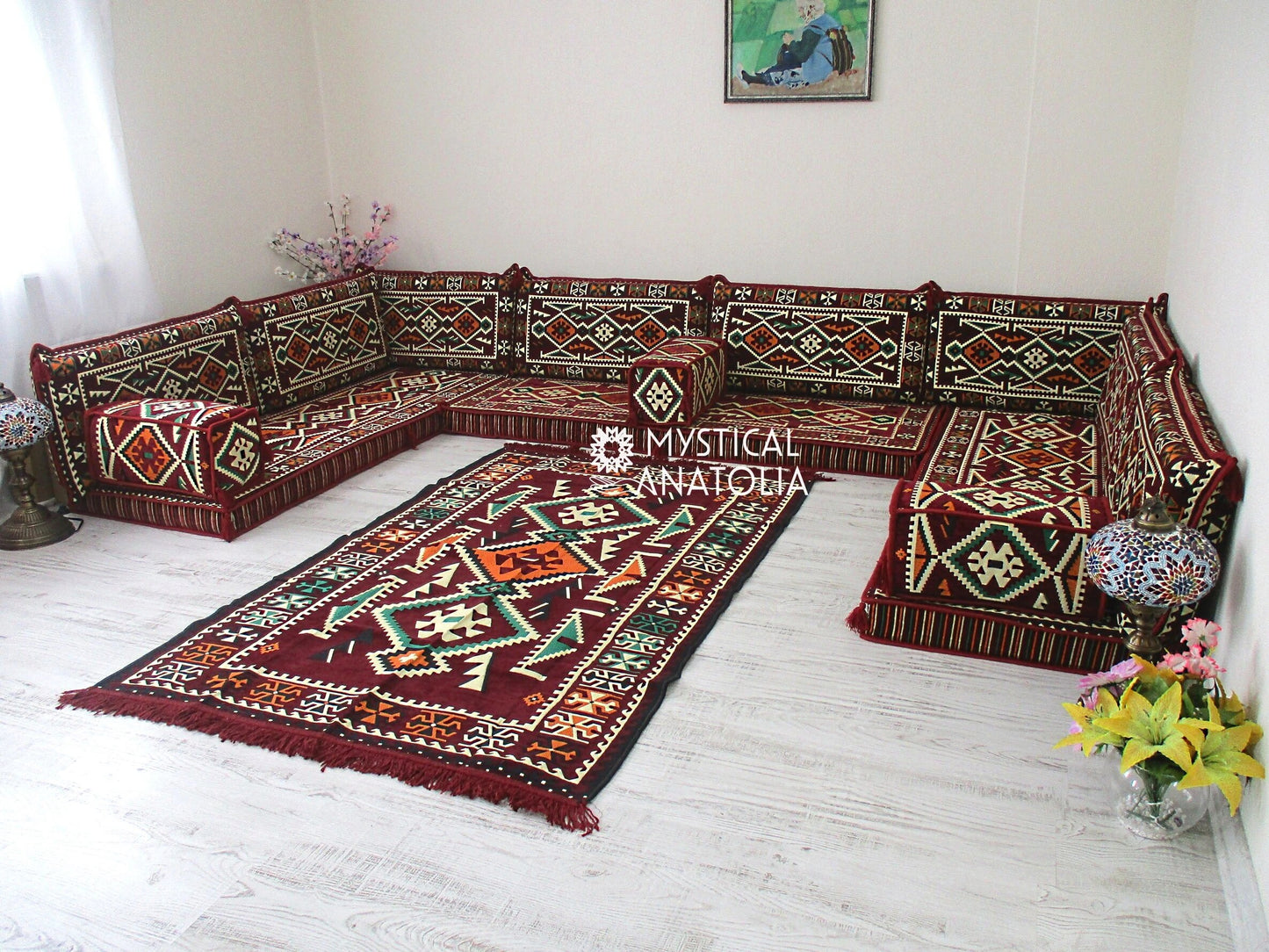 U Shape Arabic Floor Seating Sofa Majlis Cushions Oriental Jalsa Bench Area Traditional Arab Sofas Furniture Toshak