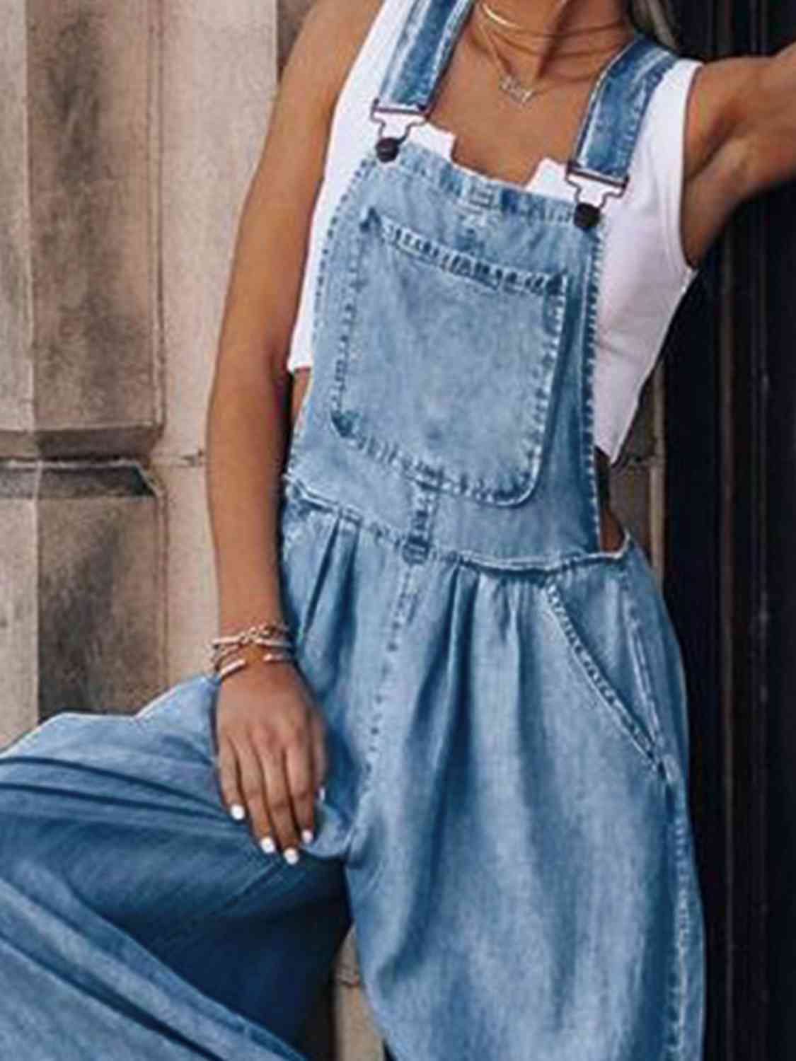 Wide Leg Denim Overalls - KAISERINC