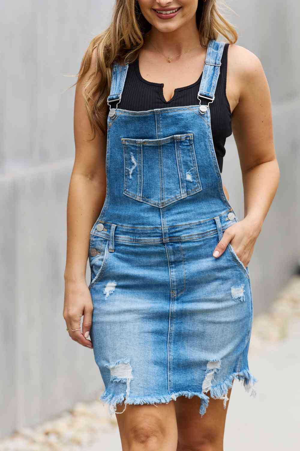 RISEN Olivia Denim Overall Mini Dress - KAISERINC