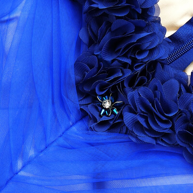 Trendy Appliques Design Blue Long Dress Women Sexy Deep V Neck Celebrity Party Club Dress - KAISERINC
