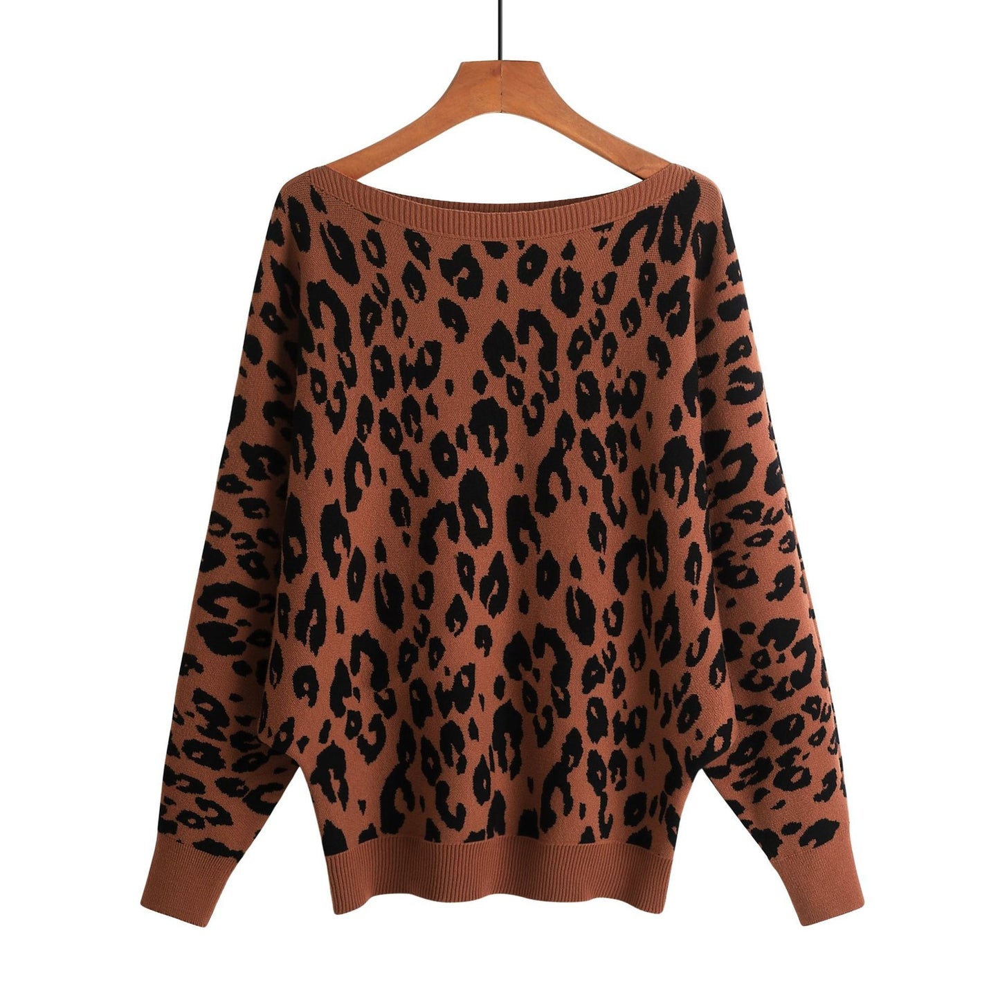 Autumn Women Slash-Neck Pullovers Leopard Print Women Vintage Sweater Knitting Women Winter Sweater