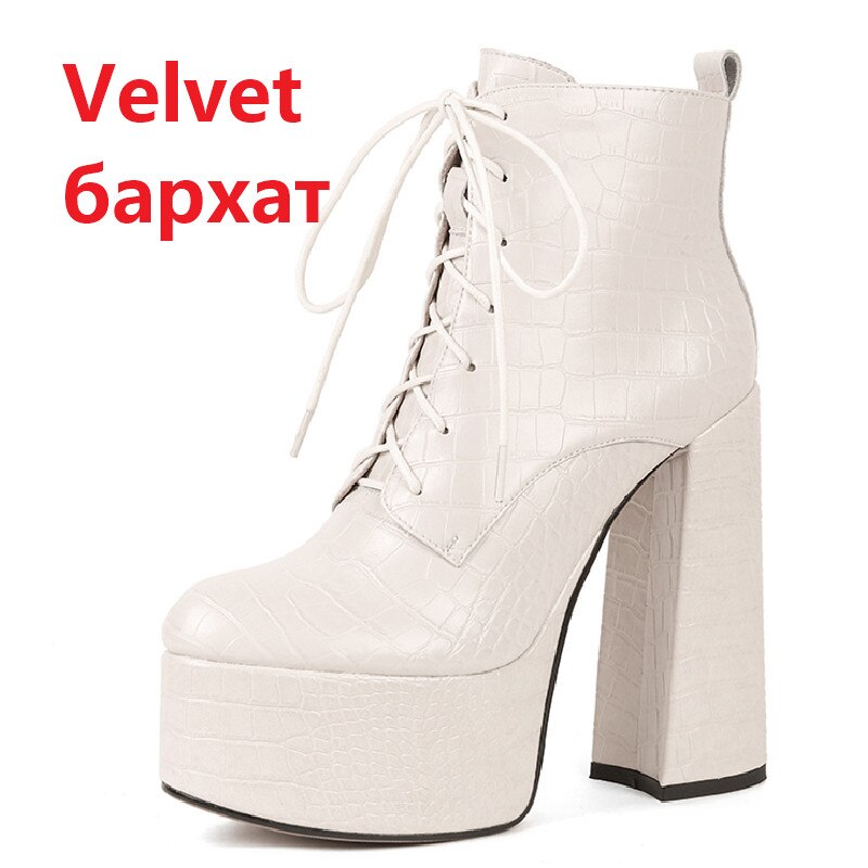 Elegant Mature Women Ankle Boots Cross-Tied Platforms Genuine Leather High Heels Party Office Autumn Winter Shoes - KAISERINC