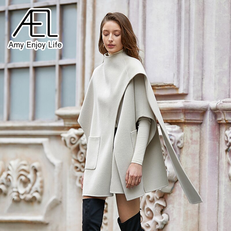 Casual Irregular Loose Women Woolen Coats Autumn Winter Cloak Female Blend Coat Streetwear - KAISERINC