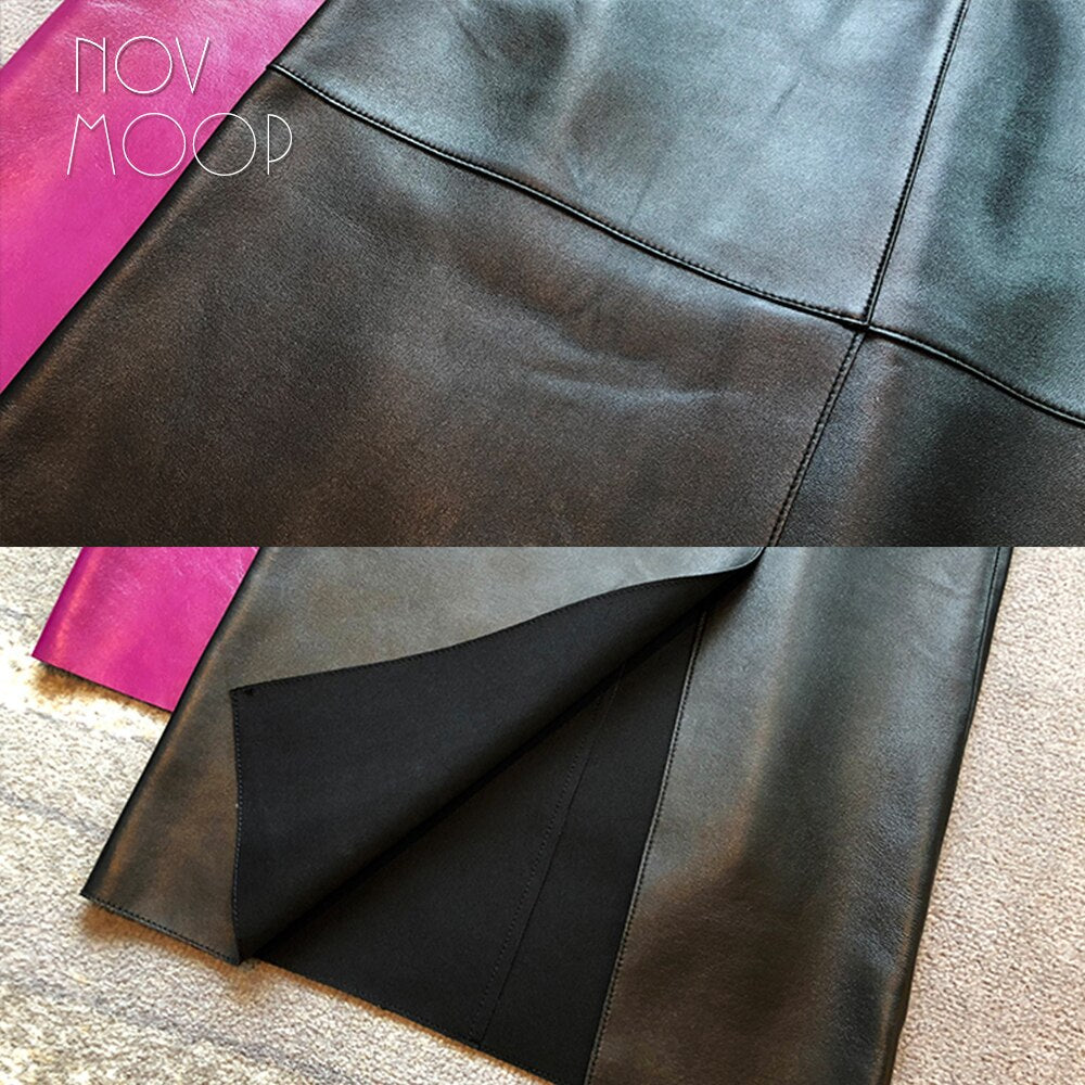 Real Leather Leather Skirt Spring New Sheepskin Fanny Pack Hip Skirt Slit Over The Knee Skirt For Women - KAISERINC