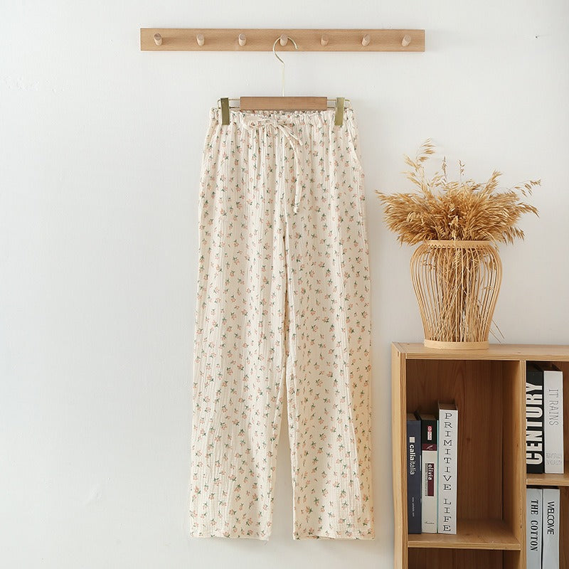 Women's Pajama Pants Summer Thin Trousers Casual Loose Home Sleep Bottoms Cotton Gauze Lounge Wear Elastic Waist Sleepwear - KAISERINC