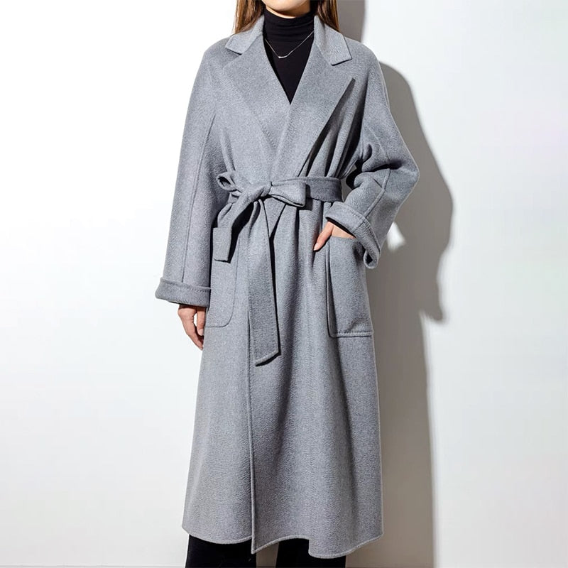 Hwitex Women Long coat Wool Fur Jackets LadiesTrench coats Wool blends Cashmere Woolen Jacket - KAISERINC