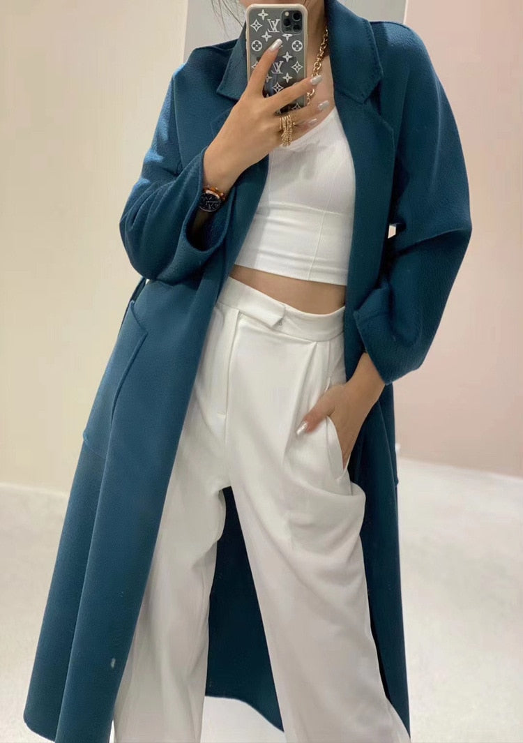 Popular High End Water Ripple Double-Sided Wool Coat Women Long Bathrobe Style Autumn Winter Coat For Female - KAISERINC