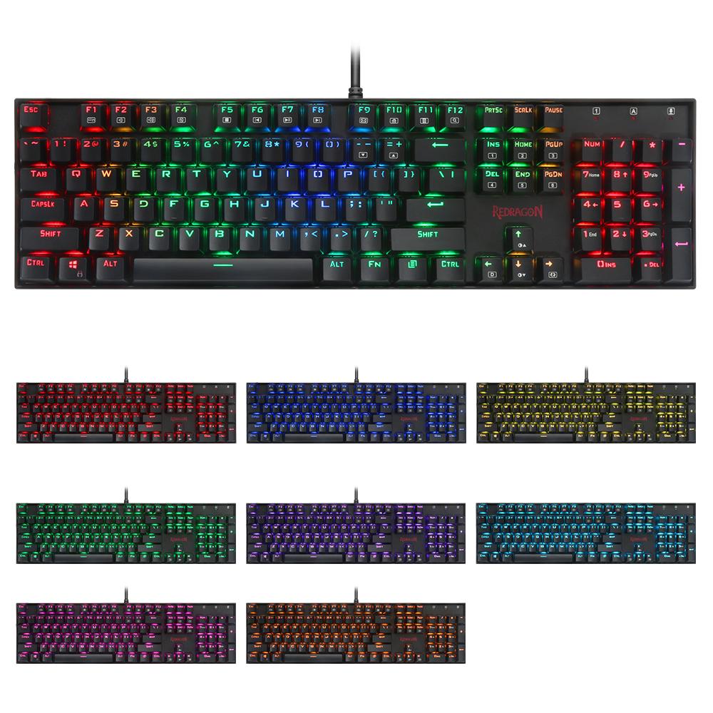 Redragon USB mechanical gaming keyboard ergonomic RGB LED backlit keys Full key anti-ghosting 104 wired Computer gamer K551RGB - KAISERINC