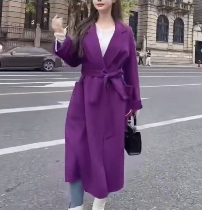 Popular High End Water Ripple Double-Sided Wool Coat Women Long Bathrobe Style Autumn Winter Coat For Female - KAISERINC