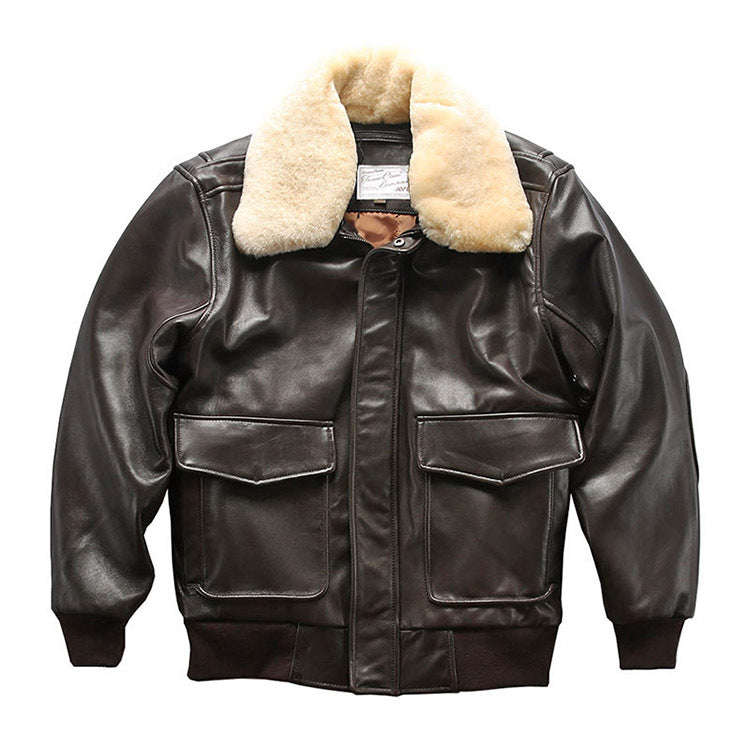 Sheepskin Jacket Casual Aviation Flight Suit Leather Jacket - KAISERINC